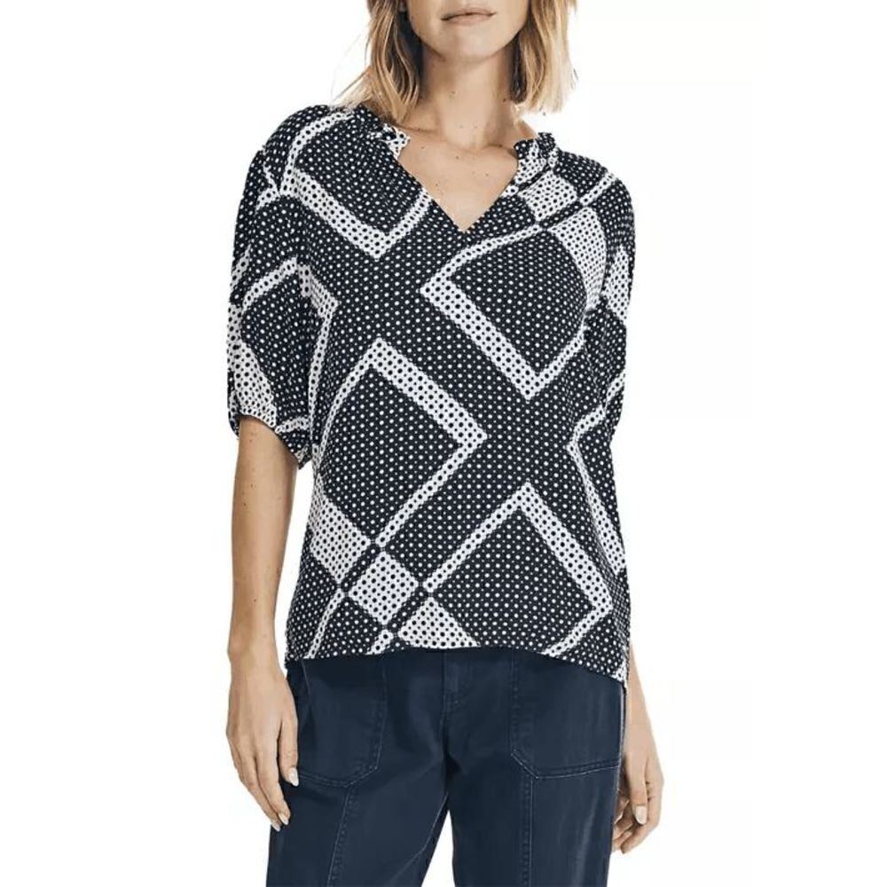 Nautica Scarf Dot Print Split Neck Top M
